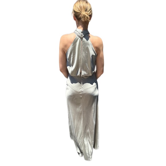ASOS edition satin ruched halter neck maxi dress, sage green, US 4 - Picture 2 of 8